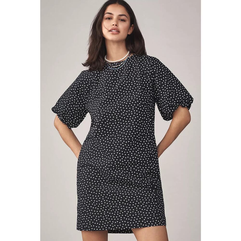 Anthropologie Navy Polka Dot Mini Dress